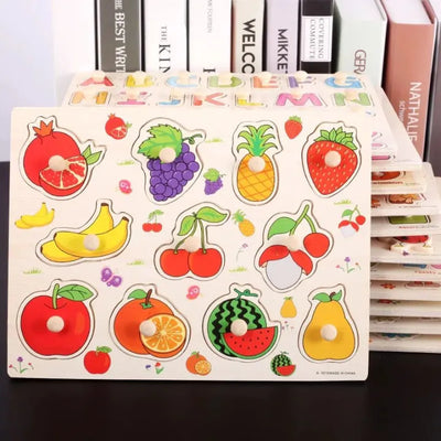 Keep Smiling Mushroom Nail Grab Puzzle Board – Montessori Wooden Toy for Early Learning!