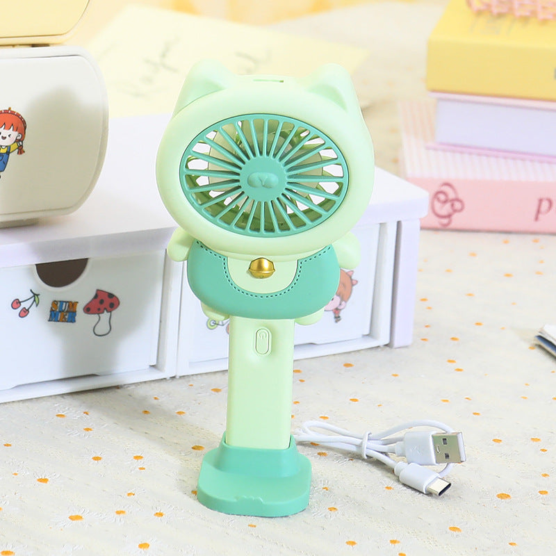 Keep Smiling 2025 Cartoon Kitten Fan – USB Charging, 3-Speed Desktop & Handheld Fan!