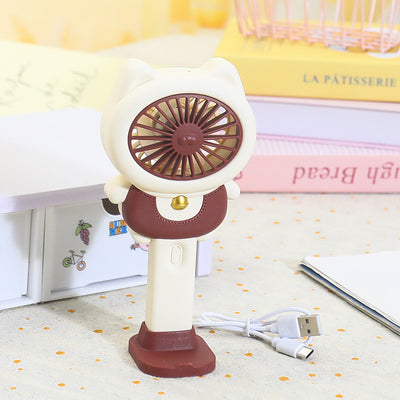 Keep Smiling 2025 Cartoon Kitten Fan – USB Charging, 3-Speed Desktop & Handheld Fan!