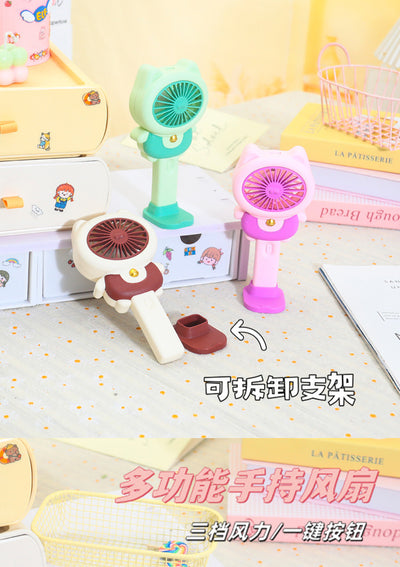 Keep Smiling 2025 Cartoon Kitten Fan – USB Charging, 3-Speed Desktop & Handheld Fan!