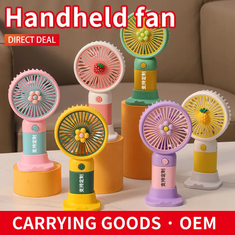 Keep Smiling Cartoon Fruit Fan – Portable Handheld Fan with Phone Holder!