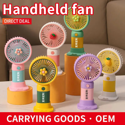 Keep Smiling Cartoon Fruit Fan – Portable Handheld Fan with Phone Holder!