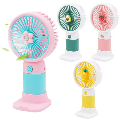 Keep Smiling Cartoon Fruit Fan – Portable Handheld Fan with Phone Holder!