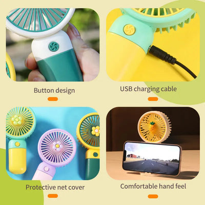 Keep Smiling Cartoon Fruit Fan – Portable Handheld Fan with Phone Holder!