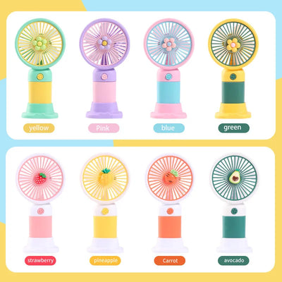Keep Smiling Cartoon Fruit Fan – Portable Handheld Fan with Phone Holder!