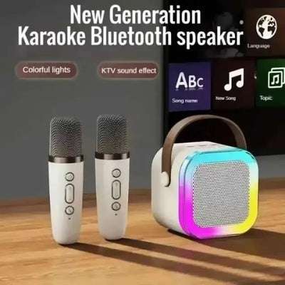 K12 Bluetooth Karaoke Speaker with Wireless Microphones - Portable 5.3 PA System for Home Singing,