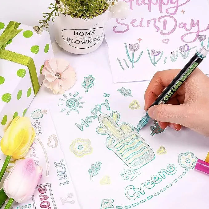 Double Line Metallic Shimmer Markers – 12 Self-Outline Pens for Art & Crafts!