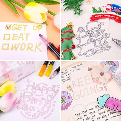 Keep Smiling Double Line Metallic Shimmer Markers – 12 Self-Outline Pens for Art & Crafts!