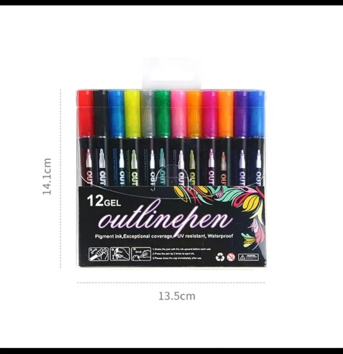 Keep Smiling Double Line Metallic Shimmer Markers – 12 Self-Outline Pens for Art & Crafts!