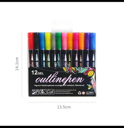 Keep Smiling Double Line Metallic Shimmer Markers – 12 Self-Outline Pens for Art & Crafts!