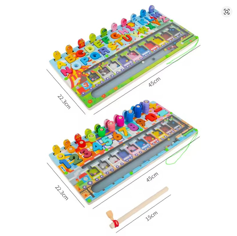 Montessori Math Busy Board – Wooden Counting, Shapes & Fishing Puzzle Toy!