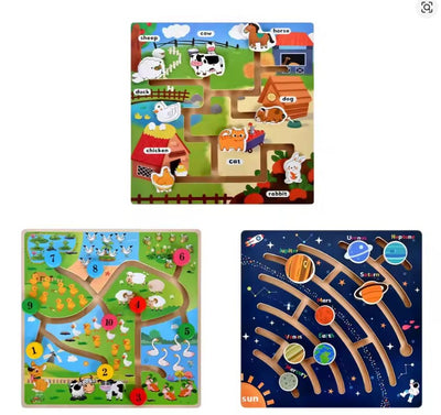 Wooden Maze Planet Puzzle – Fine Motor Skill Toy for Preschool Kids!
