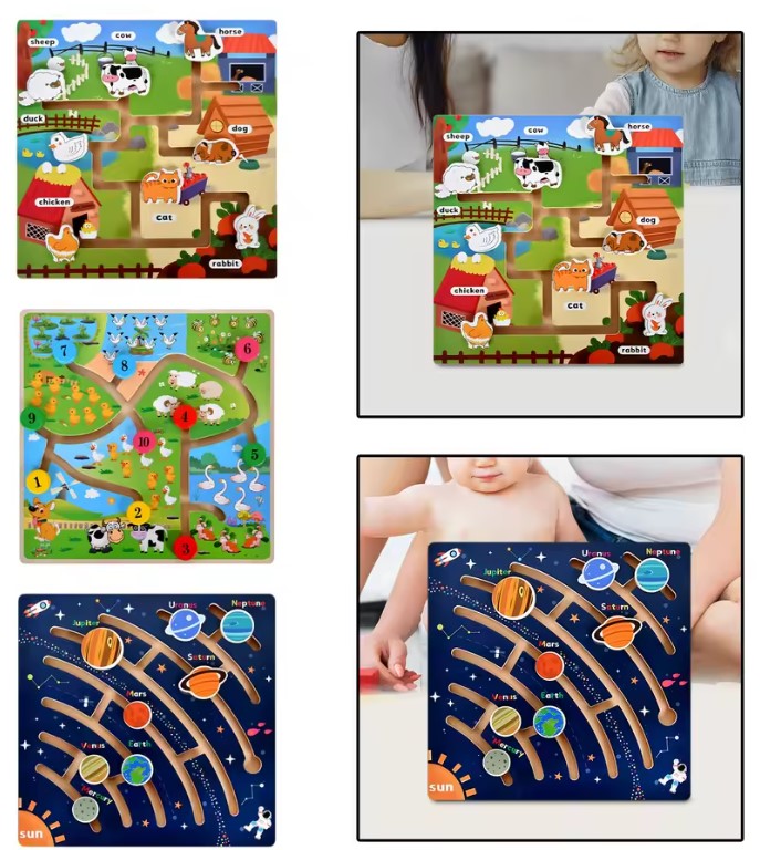 Wooden Maze Planet Puzzle – Fine Motor Skill Toy for Preschool Kids!