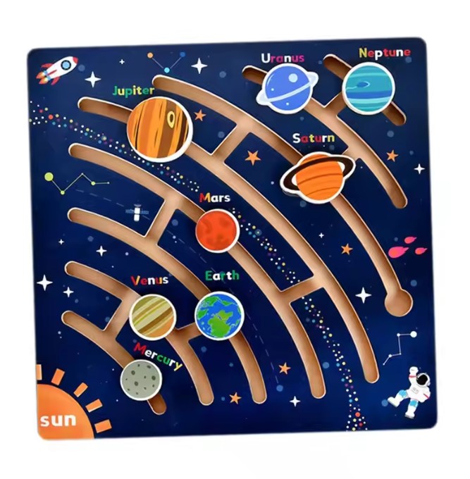 Wooden Maze Planet Puzzle – Fine Motor Skill Toy for Preschool Kids!