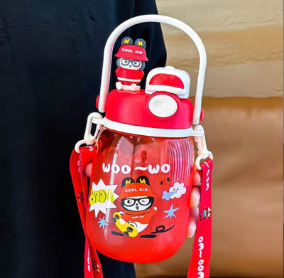 1000ml Cartoon Water Bottle – Double Straw Portable Bottle for Kids!