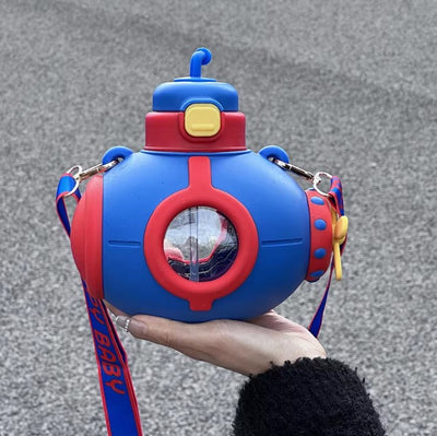 Keep Smiling Submarine-Shaped Water Bottle – 1L Cute Plastic Bottle with Straw for Kids!