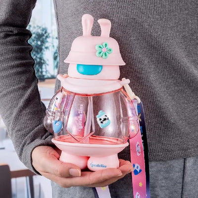 Keep Smiling 800ml BPA-Free Sipper Bottle – Leakproof Kids Water Bottle with Strap!