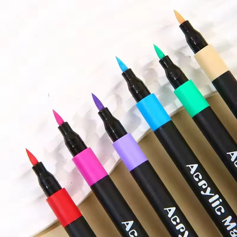 Acrylic Brush Marker Set - Versatile Paint Markers with Flexible Brush Tips