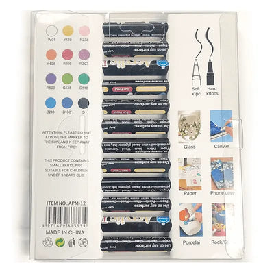 Imported Acrylic Paint Marker Set - 12pcs All-Surface Artistry Pack