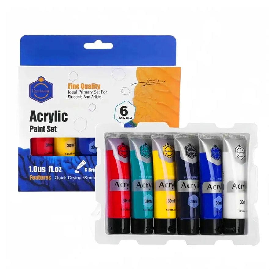 Acrylic Paint Set – 30ml Tubes, Non-Toxic, Vibrant & Fast-Drying for Canvas Painting – Set of 6 Colors