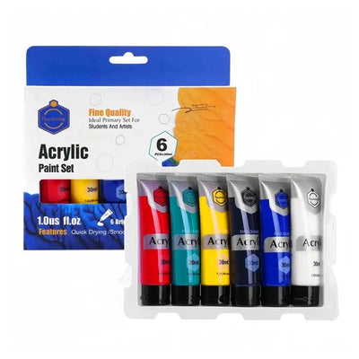 Acrylic Paint Set – 30ml Tubes, Non-Toxic, Vibrant & Fast-Drying for Canvas Painting – Set of 6 Colors