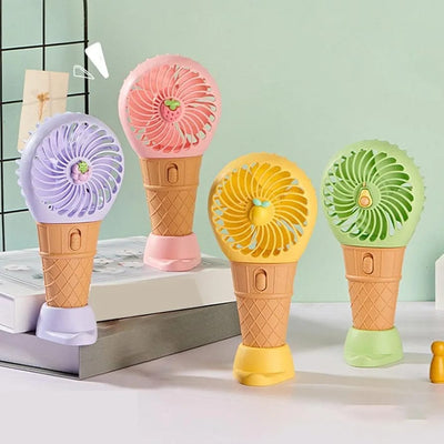 Keep Smiling Tropical Fruits Cone Ice Cream Fan – Portable Handheld Cooler!