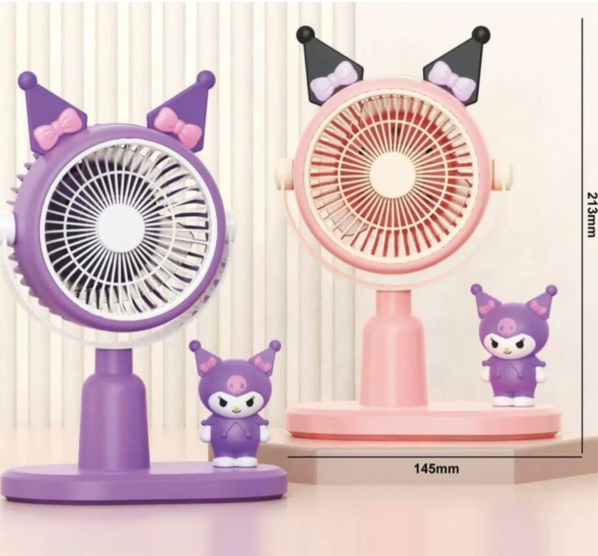 Keep Smiling Kuromi USB Desktop Fan – Portable, Rechargeable, and Adorably Cool!
