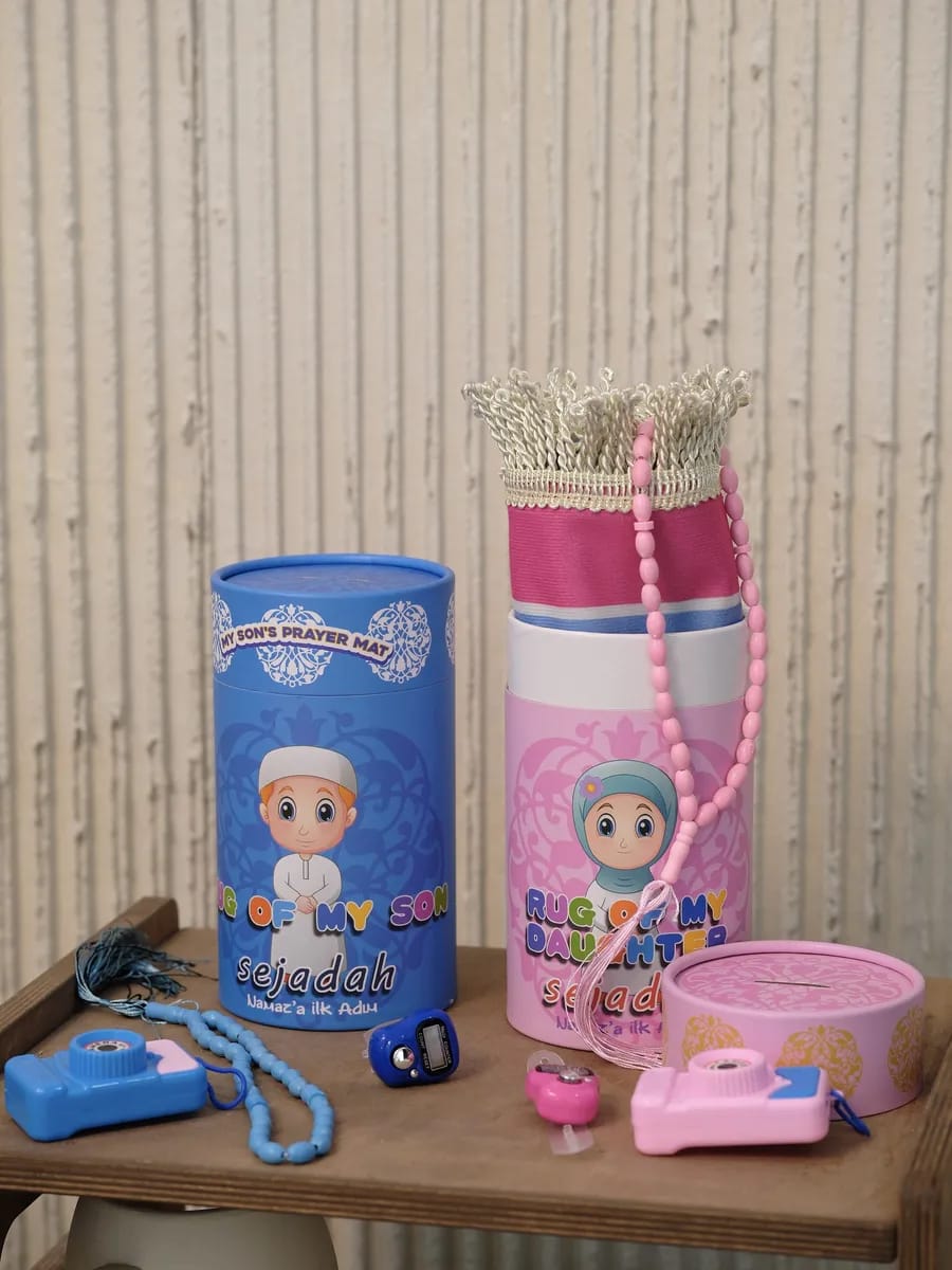 Kids Islamic Prayer Gift Set (Blue & Pink) – Complete Namaz Starter Kit for Children