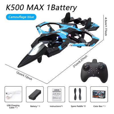K500 MAX RC Fighter EPP Foam 2.4G Remote Control Stunt Glider 360 ° Rolling Flight Flying Airplane with LED Toys for Kids Boys