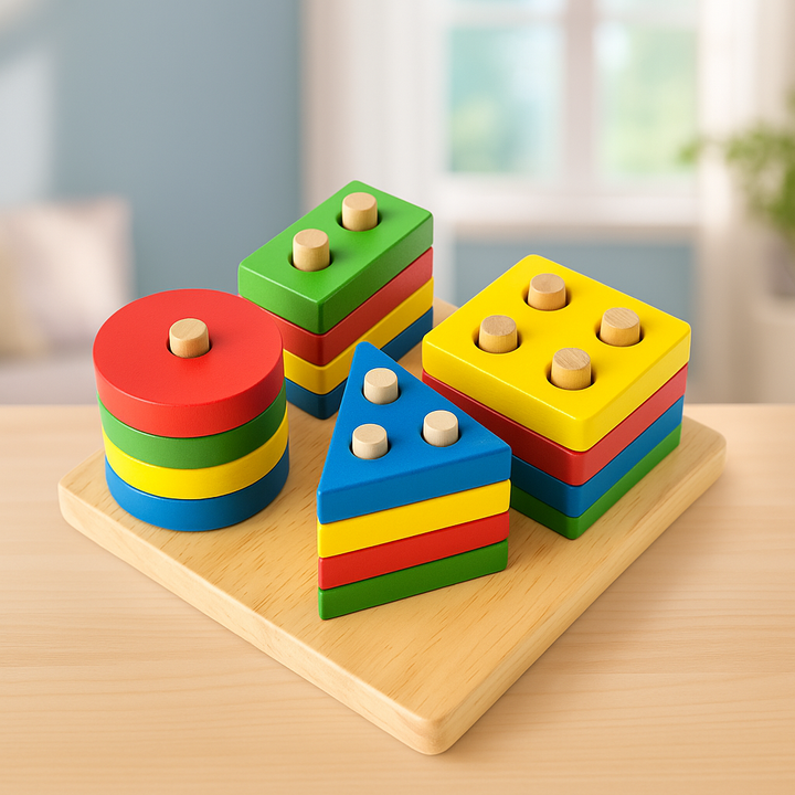 Wooden 4-Shape Sorter Toy – Multicolor Geometric Learning for Toddlers!