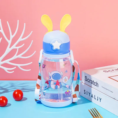Keep Smiling Cartoon Kids Sipper Water Bottle – 600ML BPA-Free, Portable Straw Bottle for School & Outdoor!