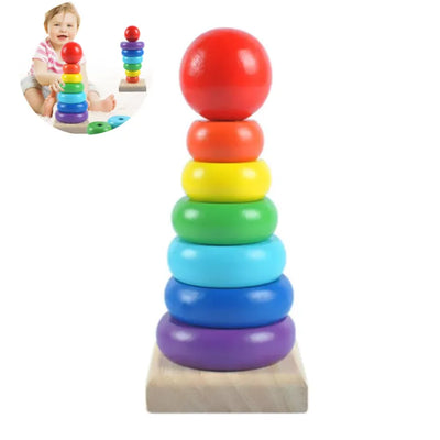 Keep Smiling Rainbow Wooden Stacking Ring Tower – Montessori Educational Toy for Toddlers!