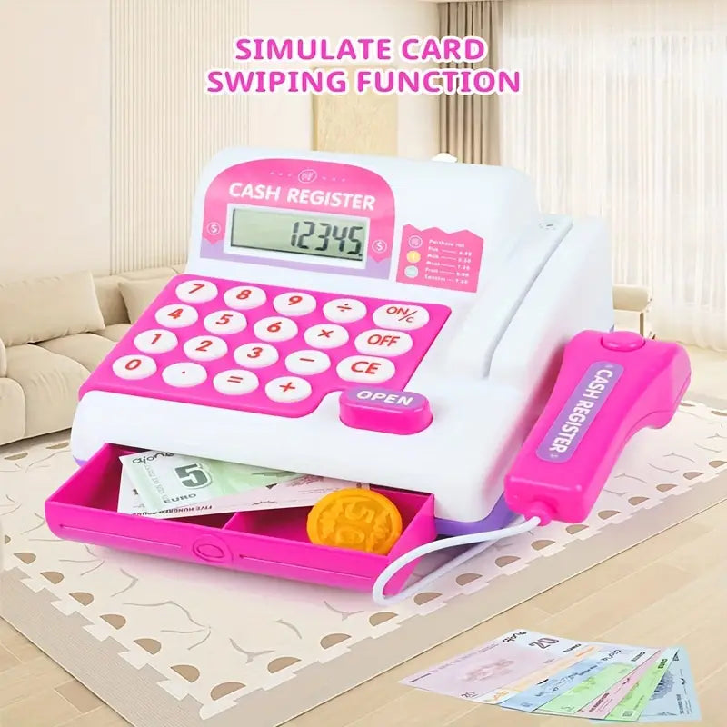 Kids Cash Register Toy - Supermarket Play Set with Scanner, Card Swiper & Play Money - Educational Role-Play Gift for Toddlers & Girls (Ideal for Winter & New Year Gifts)