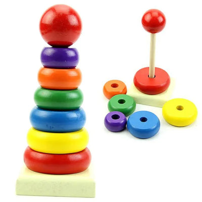 Keep Smiling Rainbow Wooden Stacking Ring Tower – Montessori Educational Toy for Toddlers!