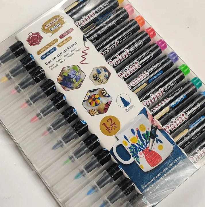 Imported Acrylic Paint Marker Set - 12pcs All-Surface Artistry Pack