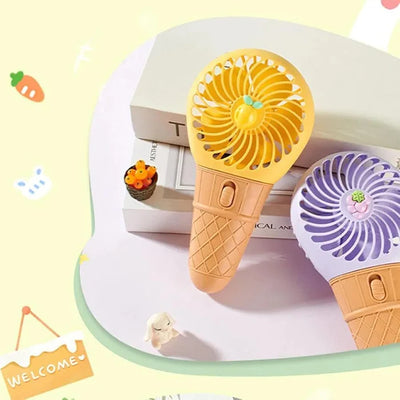 Keep Smiling Tropical Fruits Cone Ice Cream Fan – Portable Handheld Cooler!
