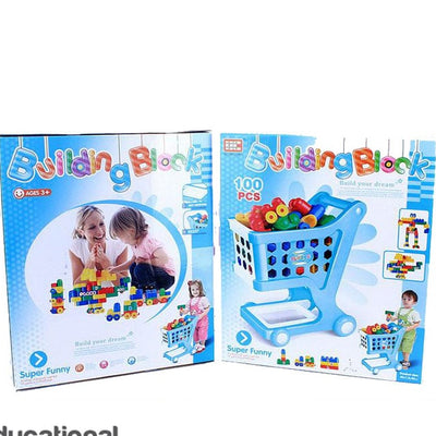 Mini Shopping Cart & Building Blocks Playset – 100-Piece Creative Fun for Kids!