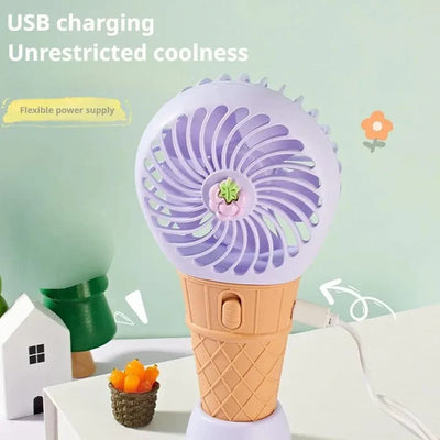 Keep Smiling Tropical Fruits Cone Ice Cream Fan – Portable Handheld Cooler!