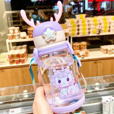 Cartoon Kids Sipper Water Bottle – 600ML BPA-Free, Portable Straw Bottle for School & Outdoor!
