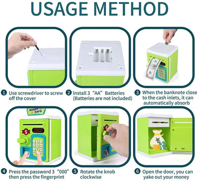 Money Safe for Kids with Fingerprint Sensor - Educational Savings Bank with Digital Lock & Password Protection