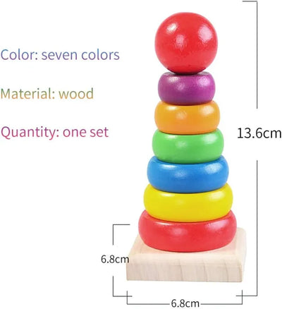 Keep Smiling Rainbow Wooden Stacking Ring Tower – Montessori Educational Toy for Toddlers!