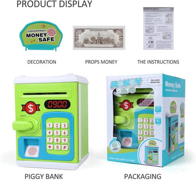 Money Safe for Kids with Fingerprint Sensor - Educational Savings Bank with Digital Lock & Password Protection