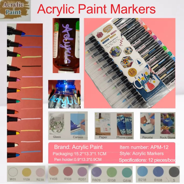 Imported Acrylic Paint Marker Set - 12pcs All-Surface Artistry Pack