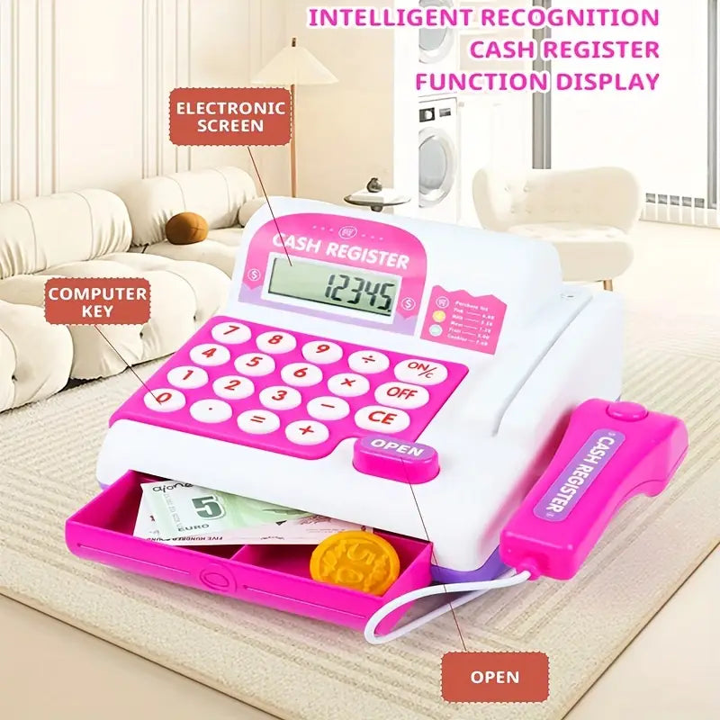 Kids Cash Register Toy - Supermarket Play Set with Scanner, Card Swiper & Play Money - Educational Role-Play Gift for Toddlers & Girls (Ideal for Winter & New Year Gifts)