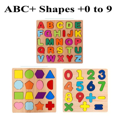 4-in-1 Wooden Learning Board – Letters, Numbers, Shapes & Puzzles for Kids!