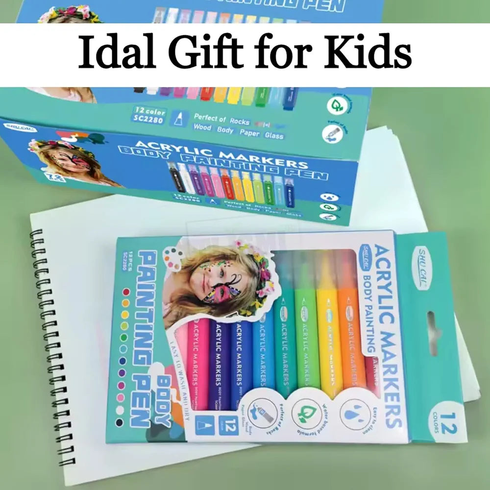 Premium 12 Color Acrylic Body Painting Markers for Kids | Washable & Non-Toxic – Kidzer Mania