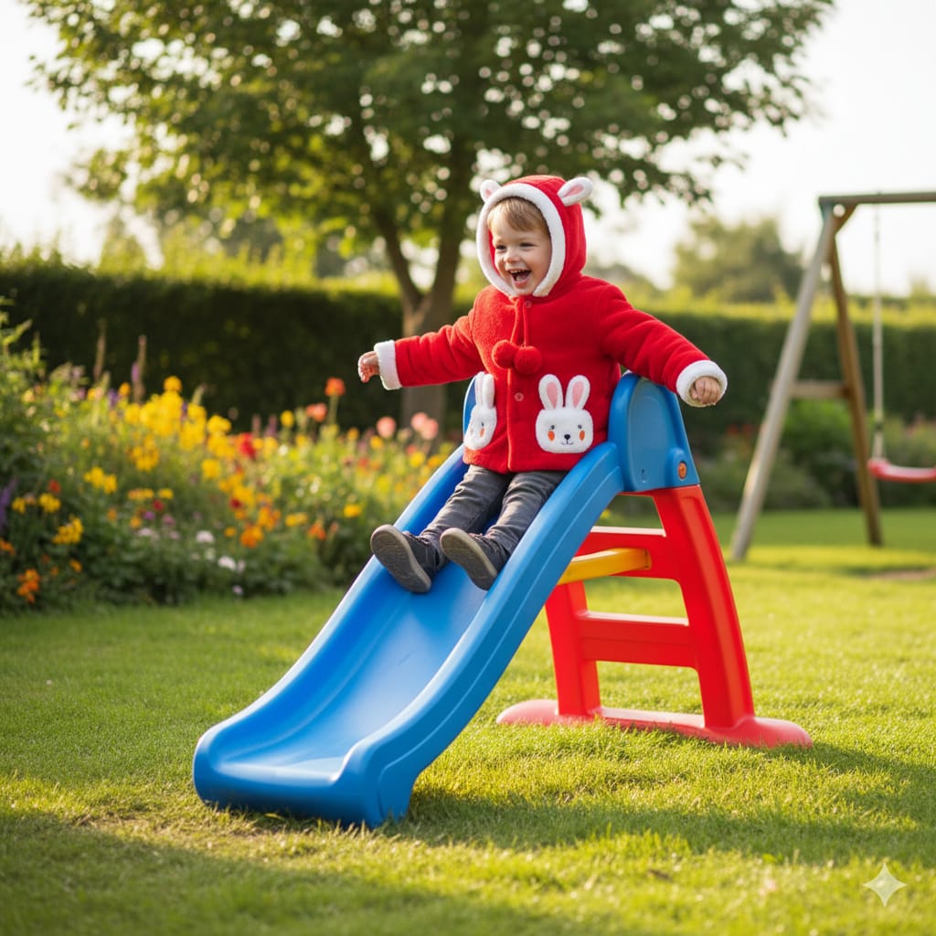 Cute Red Baby Winter Hooded Jacket with Bunny Pockets - Soft & Warm Fleece Coat