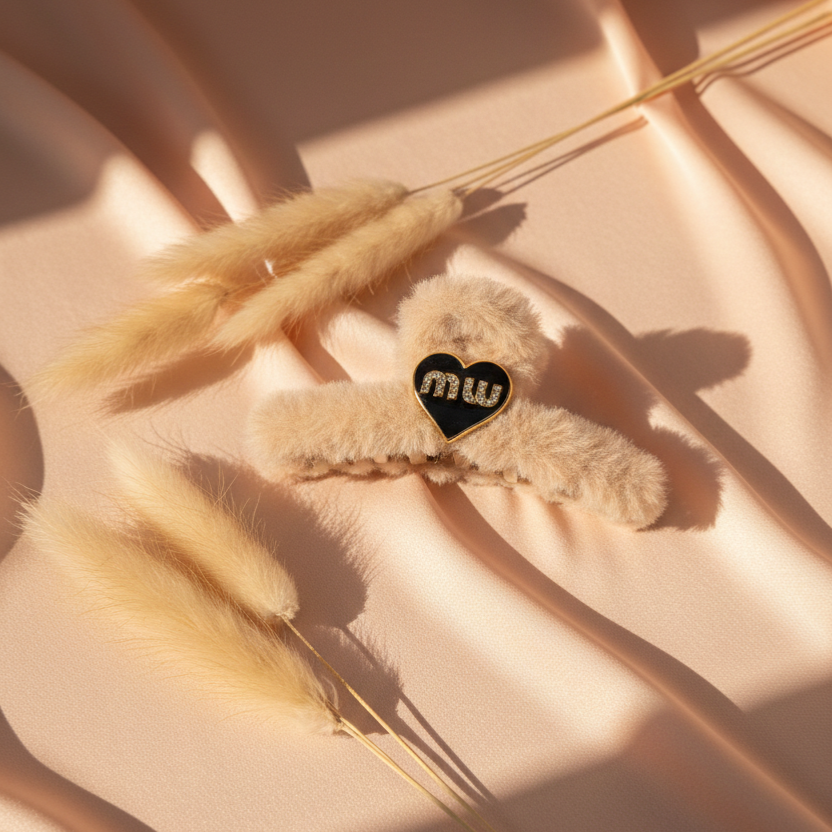 Premium Fuzzy Heart Hair Clips - Soft Winter Claw Clips
