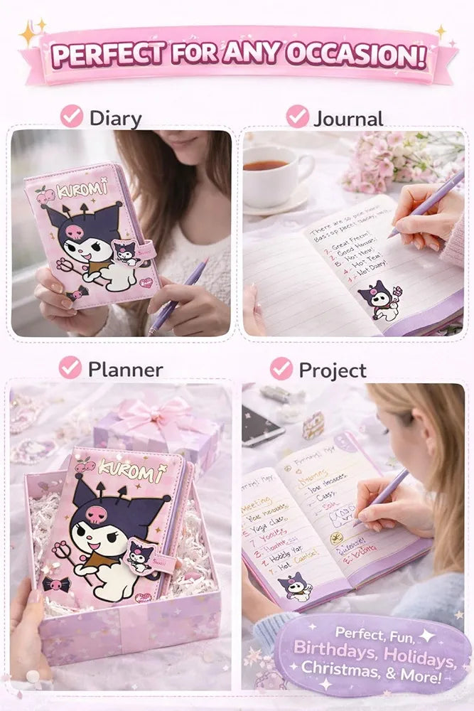 Premium Kuromi Secret Diary with Secure Lock – Cute Stationery Gift Set for Girls | Kidzermania