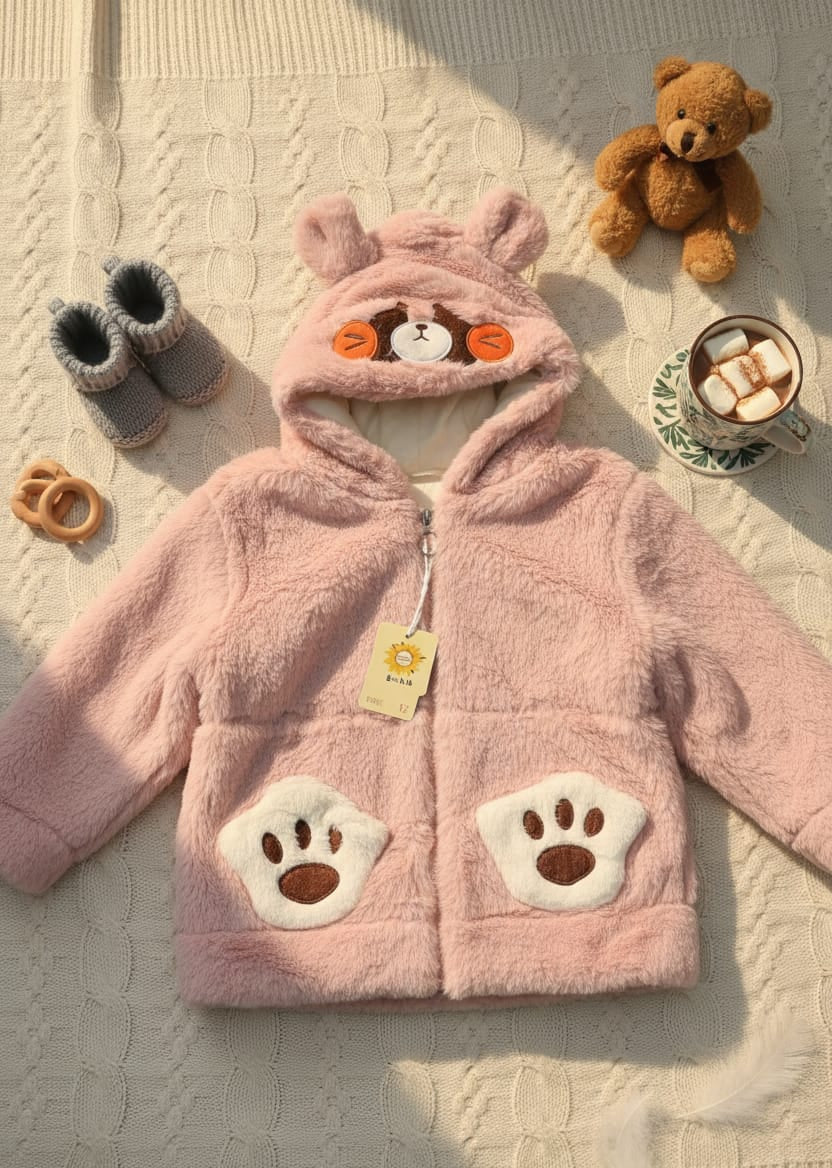 Fluffy Raccoon Ear Hooded Jacket for Baby/Toddler | Pink Sherpa Fleece Coat